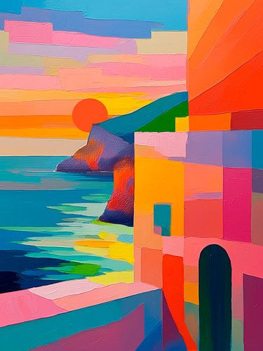 Farbenfroher abstrakter Sonnenuntergang auf der Insel Ibiza