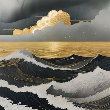 Stürmische Wellen Grafik Line Art von Anouk Maria van Deursen