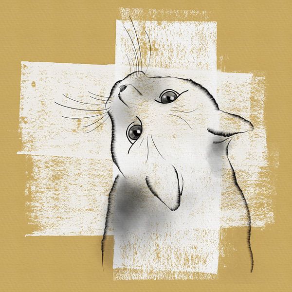 Dessin au stylo d'un chat sur de la peinture blanche par Lida Bruinen
