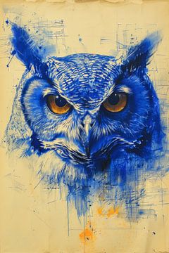 Tekening, chinese inkt, aquarel, uil van Peter Pen tekeningen en schilderijen