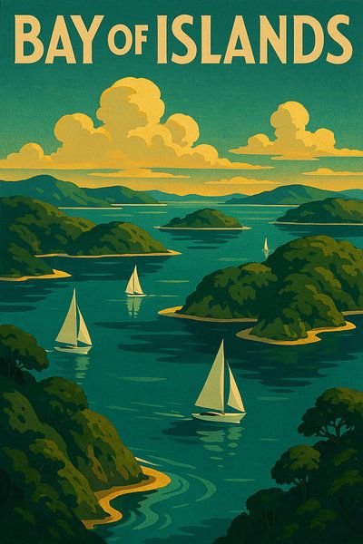 Serenity Bay of Islands - Retro Zeilparadijs Poster van Travel Shop