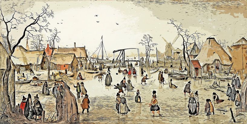 Skating in a village in cartoon style by Classics Remastered.nl
