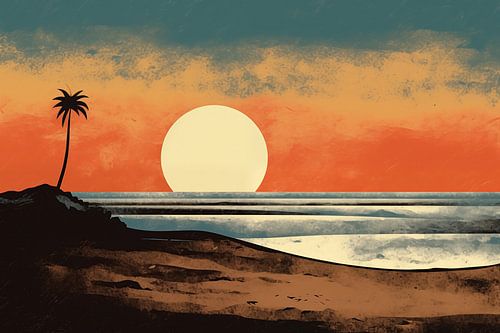 Strand in vintage poster stijl