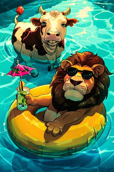 Lion and cow in pool by Imperial Art House