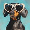 Dackel mit herzförmiger Sonnenbrille von Eva Lee