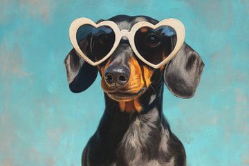 Dachshund with Heart-Shaped Sunglasses by Eva Lee