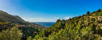 Idyllischer Panoramablick auf Banyalbufar an der Küste Mallorcas von Alex Winter