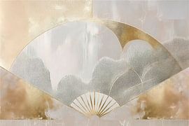 Japandi Art. Collage of a folding fan in shades of gold. by Studio Pieternel