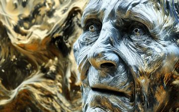 Abstract oud gezicht in metallic look van Frank Heinz