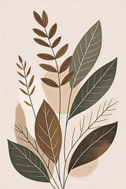 Abstrakte Illustration botanischer Blätter im Mid-Century-Modern-Stil in Erdtönen von VICTOR S