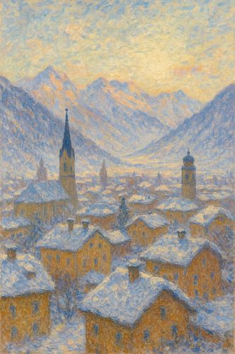 Op Claude Monet geïnspireerd winterlandschap - Gouden ochtend in Oost-Tirol