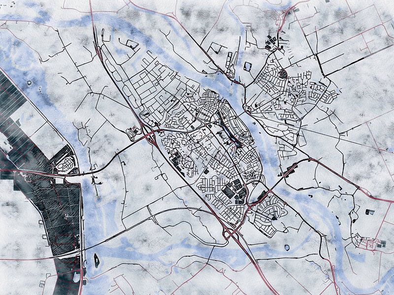 Map of Kampen with the style 'White Winter' by Maporia