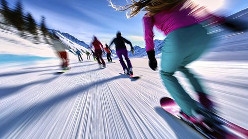 Des snowboarders sous le soleil