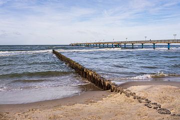 Groyne and pier on the Baltic Sea coast in Graal Müritz