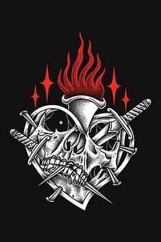 DER FLAMMENHÜLLTE SCHÄDEL DES HEILIGEN HERZENS