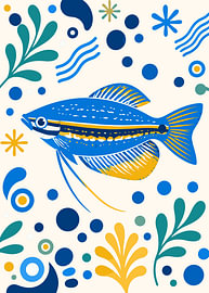 Stilisierte blaue und gelbe Tropenfische von Karomah Project