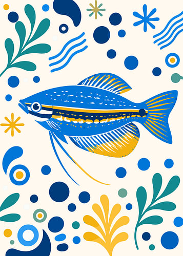 Poisson tropical stylisé bleu et jaune