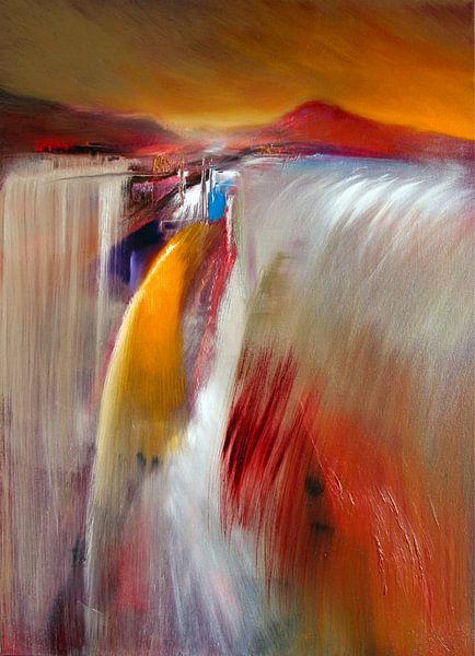 Donderende waterval: abstract landschap vol weidsheid van Annette Schmucker