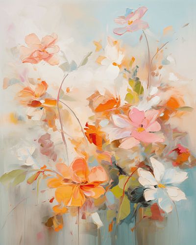 Abstract Floral Dream - Verträumte Blumenlandschaft in sanften Tönen von Cas Mol