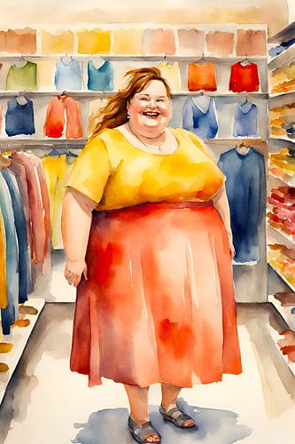gezellige dame past kleding