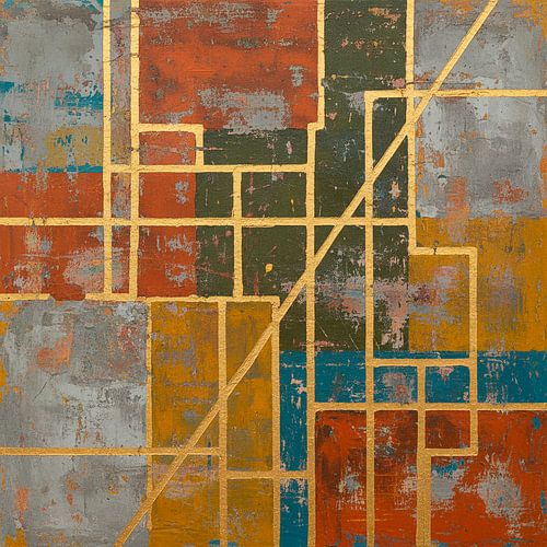 Industrial painting: Geometric abstract in earthy colours by Studio Pieternel