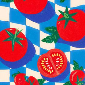 Rote Tomaten auf blau-weißem Muster von But First Framing