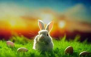 Osterhase mit Ostereier im Gras Illustration