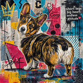 Urban Corgi – Graffiti-Pop-Art-Porträt von Betty Maria Digital Art