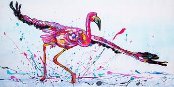 Flamingo in Weiß von Happy Paintings