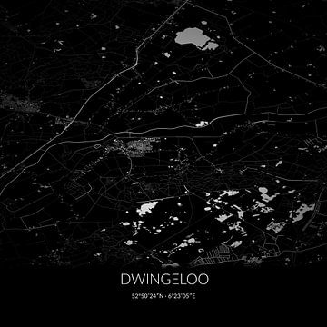 Zwart-witte landkaart van Dwingeloo, Drenthe. van Rezona