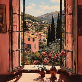 A Mediterranean view from an open window by Jan Bechtum
