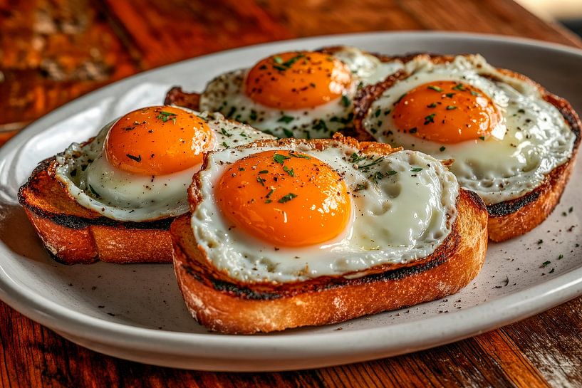 Spiegelei-Toast auf rustikalem Teller von Poster Art Shop