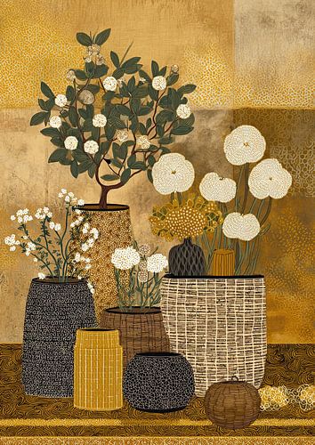 Elegant Bouquet Display in Modern Vases by Eye catching paintings