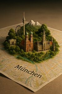 Munich City Map Sculpture - 3D Diorama Art Print
