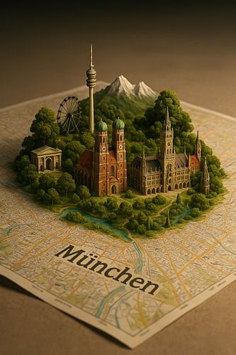 München Stadtplan Skulptur - 3D Diorama Kunstdruck von Travel Shop