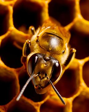 Biene auf der Honigwabe: zeitlose Schönheit der Natur von Vlindertuin Art