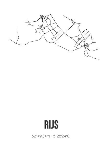 Rijs (Fryslan) | Karte | Schwarz und weiß von Ortsdrucke