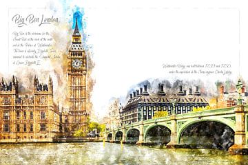 Big Ben, aquarel, Londen van Theodor Decker