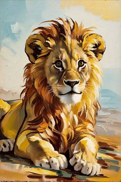 Serene schilderij van een leeuw van Art & Soul Creations