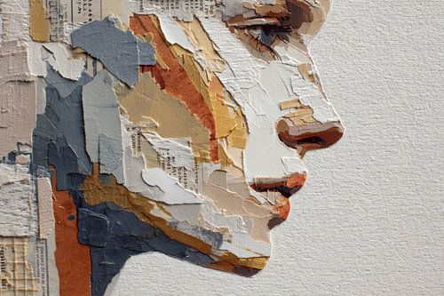 Fragmentierte Identität – Collagenporträt mit rauen Texturen