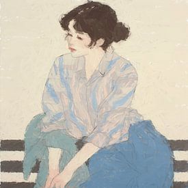 Ein Porträt der jungen Frau Charlotte, die auf einer Bank sitzt. von J.a Dijkstra