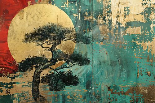 schilderachtig Japan boom en maan