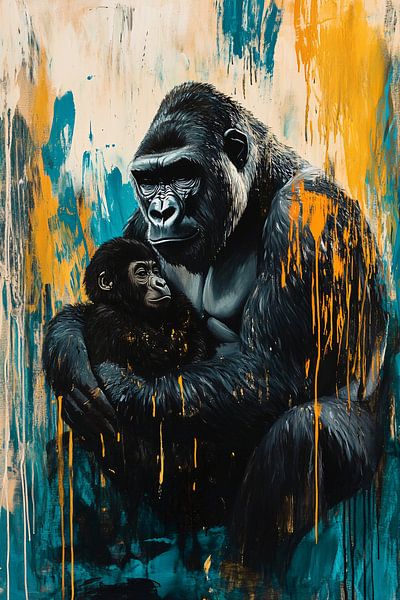 Protective gorilla and cub by Imperial Art House