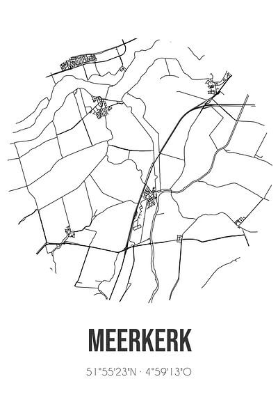 Meerkerk (Utrecht) | Karte | Schwarz und weiß von Ortsdrucke