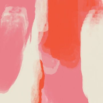 Art abstrait moderne aux couleurs néon et pastel rose, orange, blanc no.3 sur Dina Dankers