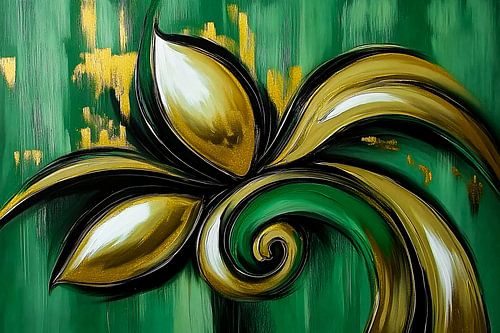 Fleur dorée sur fond vert