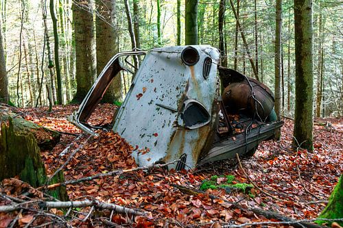 Autowrak in het bos