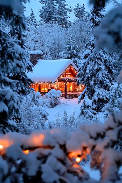 Maison d'hiver dans la neige par Poster Art Shop