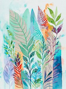 Farbenfrohe botanische Collage – Mixed-Media-Kunst