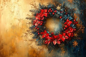 Christmas wreath | Christmas wreath Red Gold by Abstract Painting